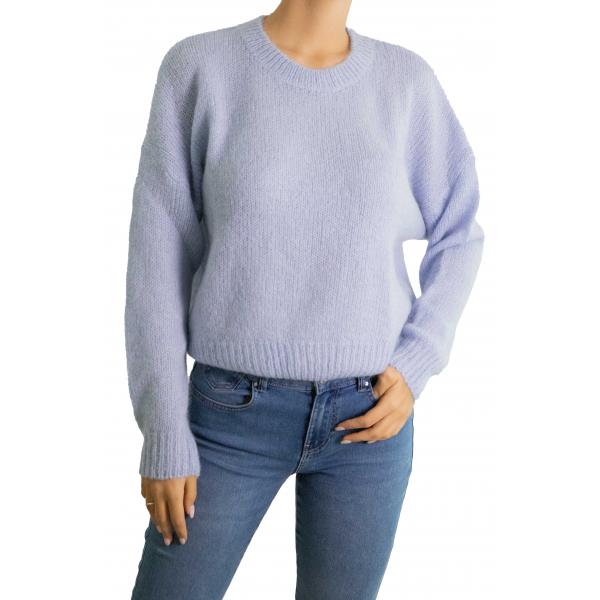 Maglione mohair tinta unita girocollo